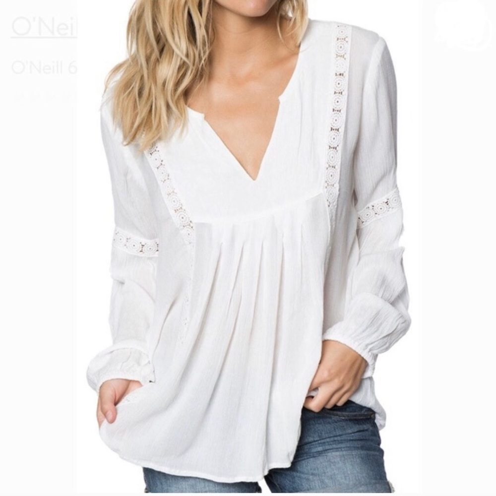 O’Neill White Crochet Long Sleeve Top
